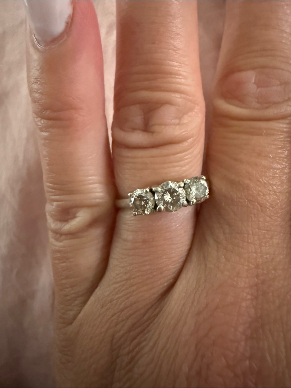 Three-Stone white gold 14k and 1ct center plus 2x0.5 on sides Ring Clear Stones